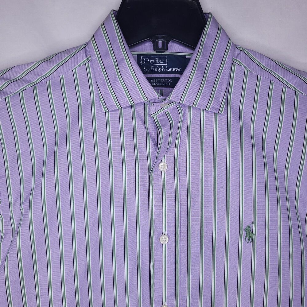 Polo Ralph Lauren Shirt Mens Small Striped Purple, Green Westerton Classic Fit